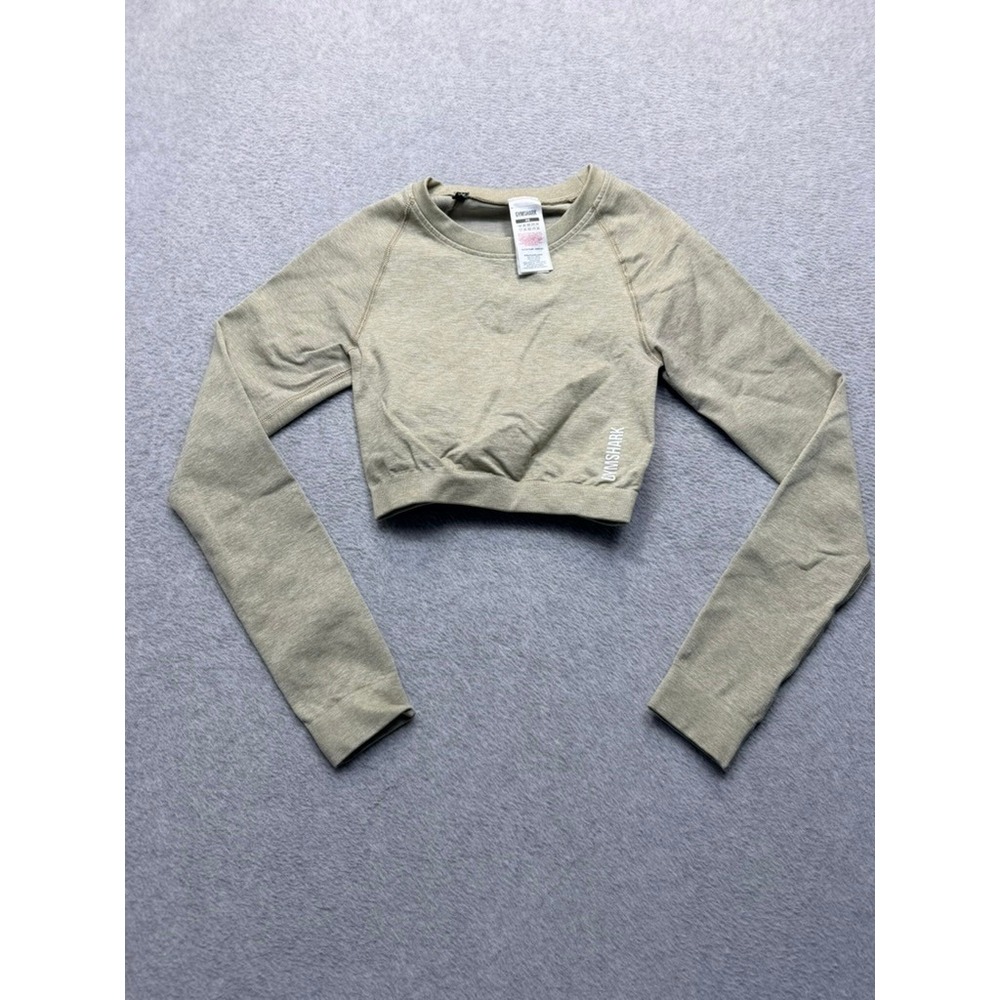Gymshark Vital Seamless 2.0 Long Sleeve Crop Top Marl Beige Small Activewear